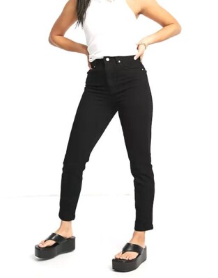 Asos Design High Rise Farleigh 'Slim' Mom Jeans Clean Black 25W x 30L 