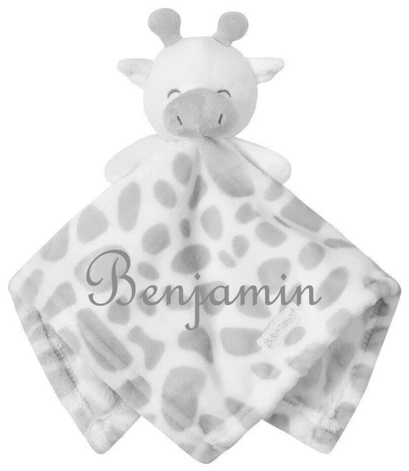 MARKENLOS Baby Kuscheltuch Giraffe grau mit Namen bestickt Geschenk Taufe Geburt Schmusen