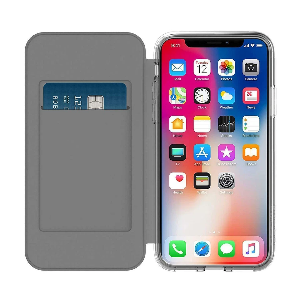 ZAGG IPhone X XS Glass Screen Protector + Incipio Clear Folio Wallet Cover Case - Image 4 of 4