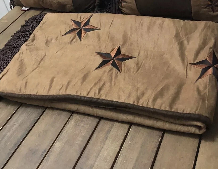 "Manta Western Throw marrón tostado vaquero bordado estrella 50x60"" usada en excelente estado" Foto 3 de 4