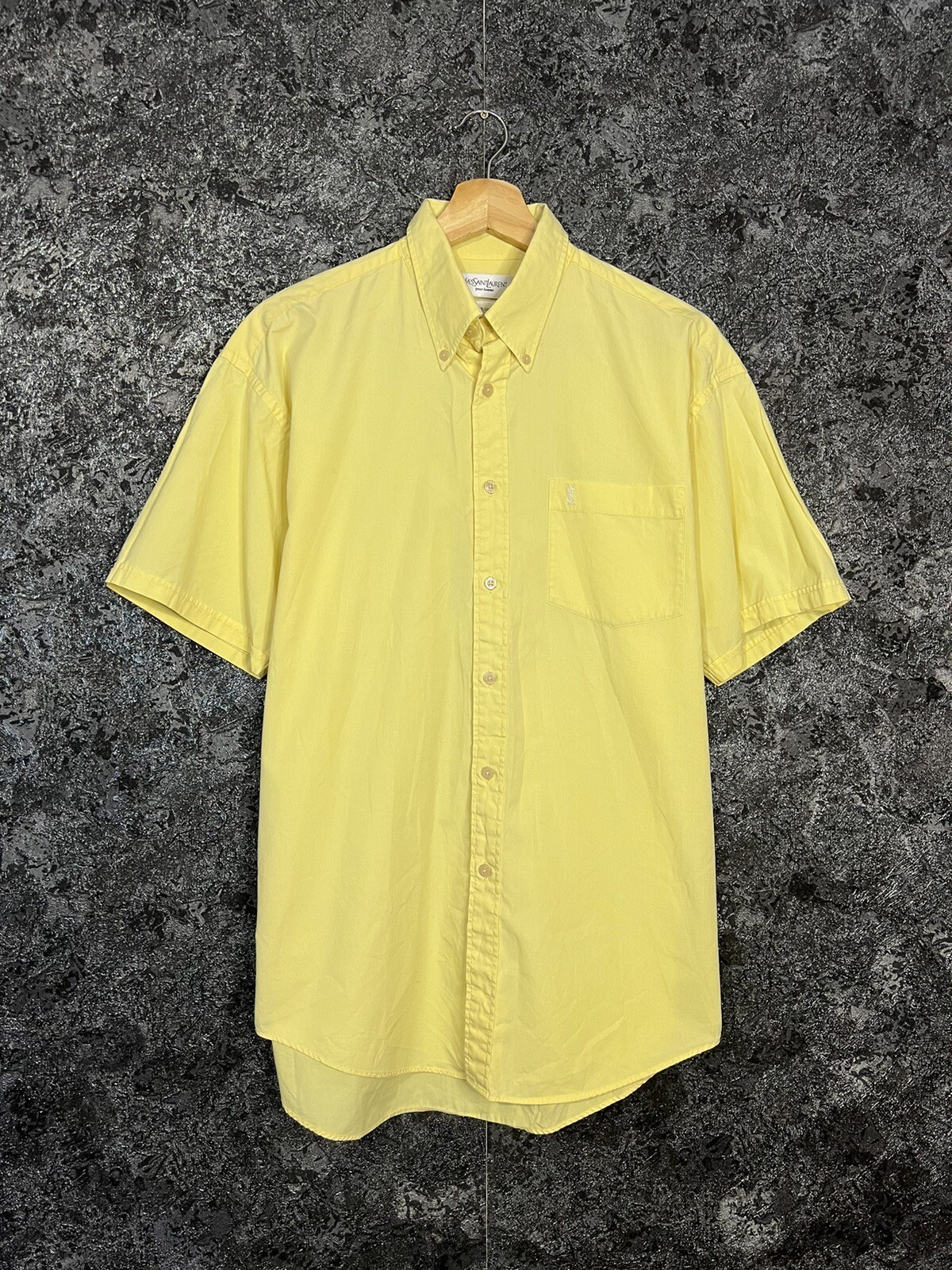 Camicia uomo vintage Yves Saint Laurent gialla con bottoni manica corta YSL