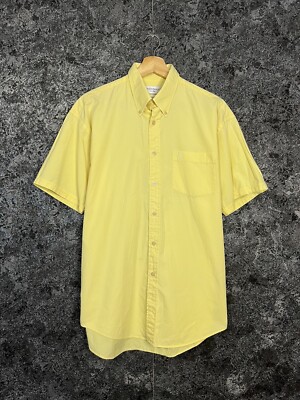Vintage Yves Saint Laurent Yellow Men's Button Up Shirt Short Sleeve YSL 