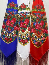 Scarf Traditional Ukrainian Fringed Shawl with Fringe Floral Folk Slavic shawl