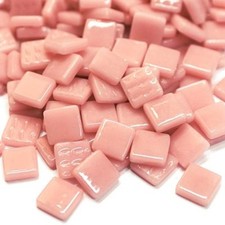 50 Tiles - 12 mm Rose Pink Glass Square Mosaic Tile Pieces
