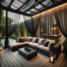 10x10 Outdoor Black Tulle Curtains, Waterproof Sheer Privacy Panels, 2 Pack