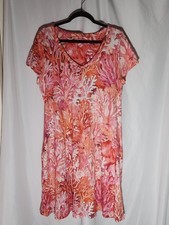 Coral Print Soft Surroundings A-Line, Knit, Knee-Length Dress Size Large