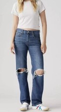 Levi  s Women  s Low Pro Straight Distressed Jeans Size 29 Mid Rise Dark Wash NWT