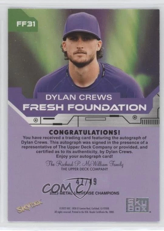 2023 Skybox Metal Universe Champions Fresh Foundation /49 Dylan Crews #FF31 Auto - Image 2 of 2