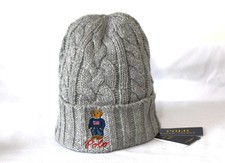 Polo Ralph Lauren Bear Beanie Andover Grey Cable Knit Cuff Toboggan Cap NWT