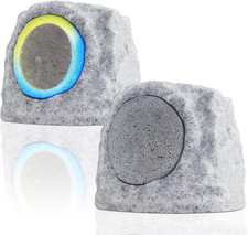 2-Pack Solar Powered Rock Speakers Outdoor Water-Resistant IP44 Rock Speaker wit