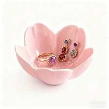 BESSKON Pink Flower Ring Dish Jewelry Tray, Ceramic Dish, Cute