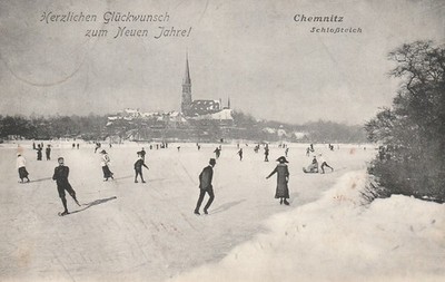 AK Chemnitz v. 1914 - Schloßteich im Winter - Feldpost 1. Landsturm-Bataillon
