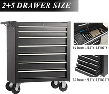 7 Drawers Tool Cart on Wheels,Rolling Tool Chest,Drawer Rolling Tool Box Trolley