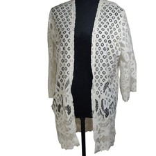 White Lace Kimono Cardigan Duster Boho chic layer beach cover romantic