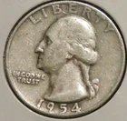 Silver Quarter - Washington - 1954-D (Scratch by BER)