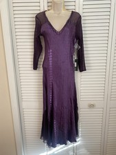 NWT Komarov Purple Long Sleeve Dress Crinkle Pleat Chiffon Size Medium Witchy