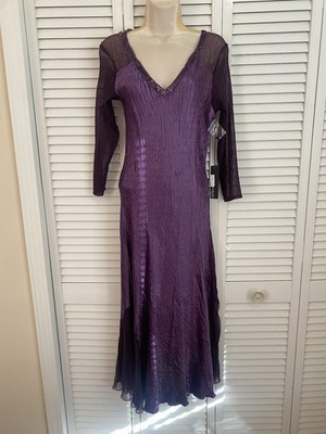 NWT Komarov Purple Crinkle Dress Chiffon Medium Sequins Party Witchy Whimsigoth