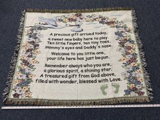 Tapestry Woven Throw Baby Nursery Blanket With Poem  Floral Design