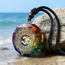 Natural Crystal Orgonite Pendant 7 Chakra Healing Gemstone Amulet Resin Necklace