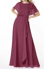 NWT Azazie AaliyahA-Line Scoop Pleated Chiffon Floor-Length Dress Mulberry Sz 18