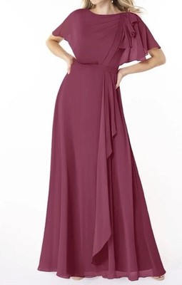NWT Azazie AaliyahA-Line Scoop Pleated Chiffon Floor-Length Dress Mulberry  Sz 18 | eBay