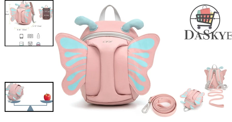 Correa mochila anti-perdida rosa mariposa para niños pequeños con asa de seguridad para salidas Foto 2 de 4