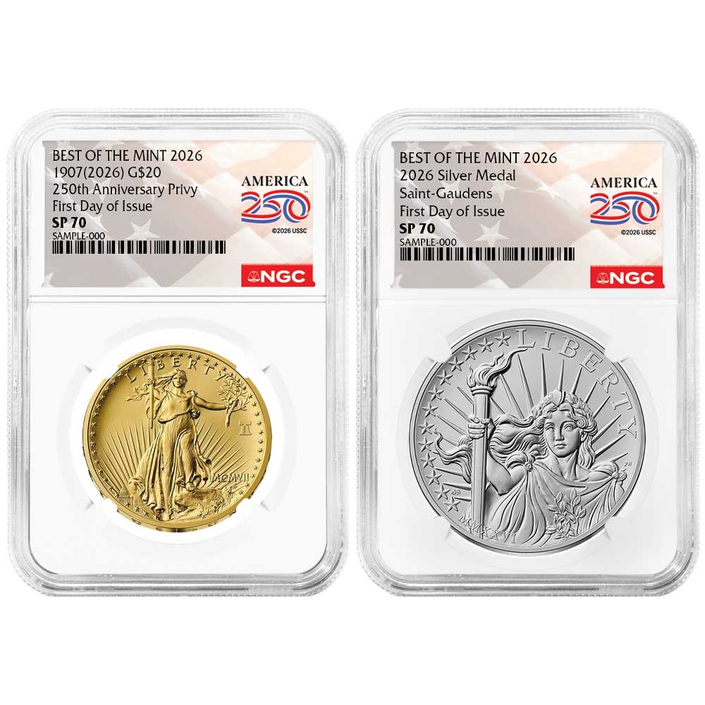 Presale - 2026-W 1907 Gold Saint-Gaudens and Silver Medal 2pc Set NGC SP70 FDI