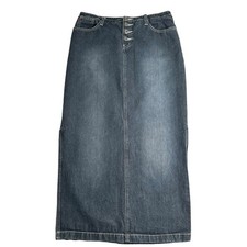 Vintage Y2K Zana-Di Denim Maxi Skirt Button Fly Front Slit Dark Wash 7