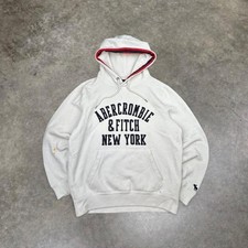 Abercrombie Fitch New York Hoodie White Pullover Spell Out Logo Sweatshirt