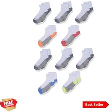 Durable Boys Casual Ankle Socks with Cushioned Sole - Pack of 10, Sizes 4.5-8.5