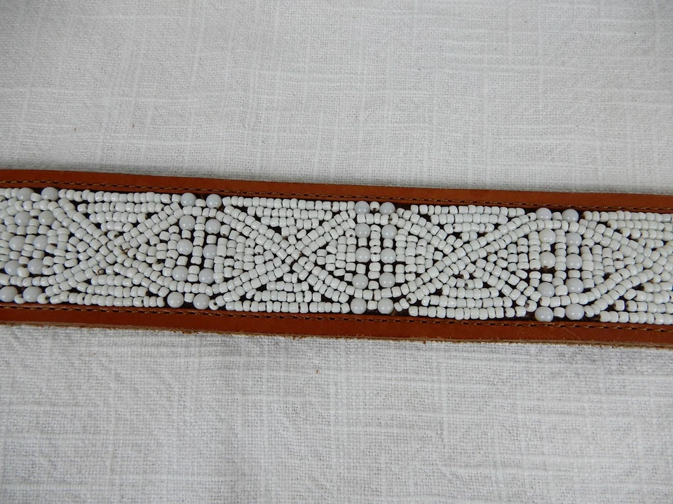 Cinturón Lucky Brand blanco con cuentas cuero tostado hebilla de latón para mujer talla L Foto 4 de 4