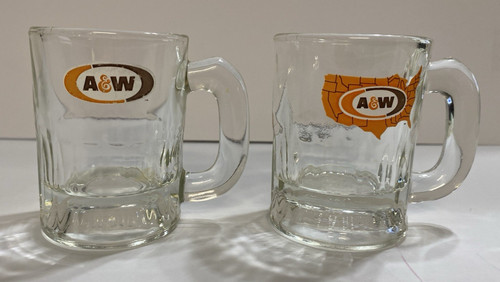 2 Vintage A&W Root Beer 3 1/4 inch Mini Novelty Mugs