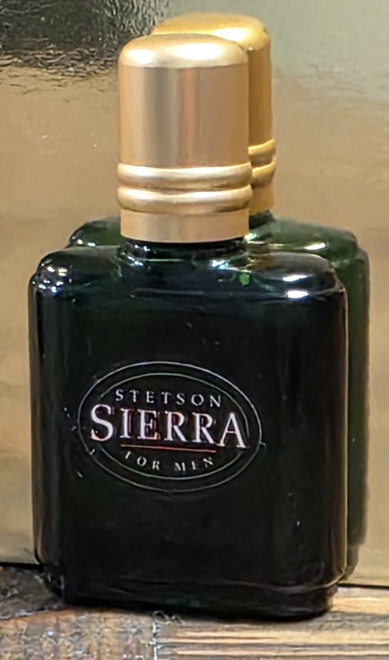 Deadstock NOS Stetson Sierra cologne from Coty in a travel splash bottle — a genuine time-capsule fragrance that smells like 1970s masculinity in the best possible way.