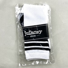 juDanzy Kids White With Black Stripes Knee Highs, Size 6-10 Years NEW