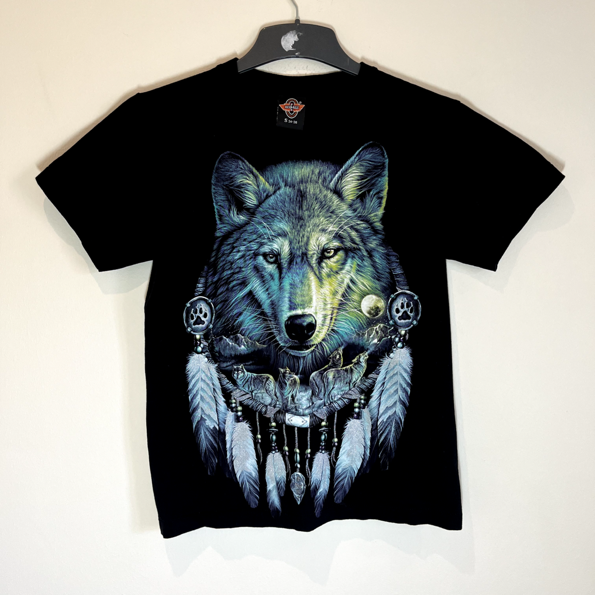 Vintage Rock Eagle Black Wolf Animal Print Single Stitch T Shirt