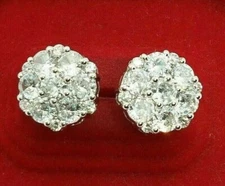 4.00 Ct Round Moissanite 14k White Gold Plated Cluster Stud Women's Earrings