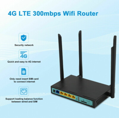 4G Wi-Fi Router AT&T 5Port LAN WAN SIM Card 300Mbps LTE Wireless Hotspot Router
