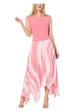 Antthony Women's Mixed Media Handkerchief Hem Pleated Dress Coral