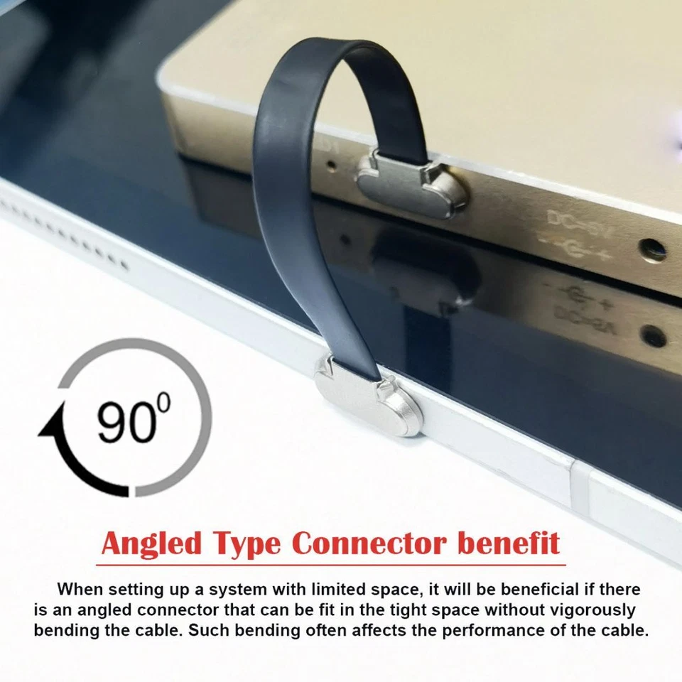 Angled USB-C Type C to USB-C Ultra Slim Flat Power USB2.0 Data Cable 65W Fast - Image 3 of 4