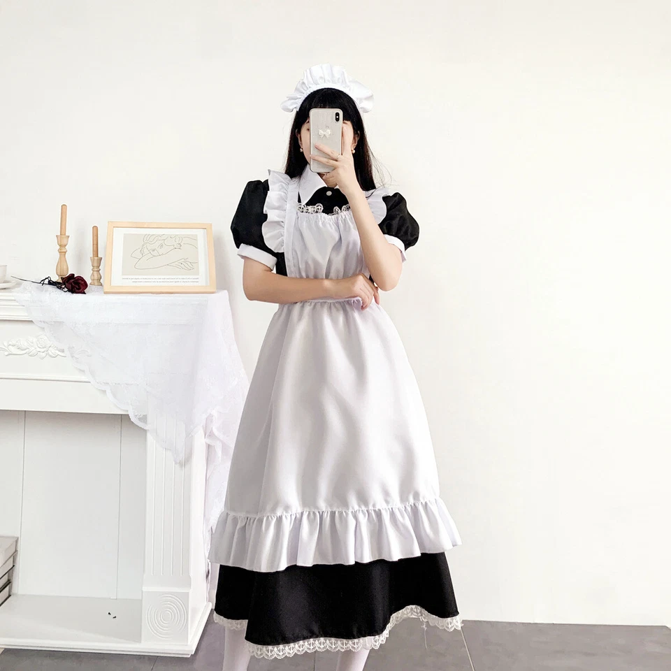 Disfraz de criada Cosplay Lolita Café Uniforme Largo Criada Blanco Negro Vestido Criada Cos Foto 4 de 4
