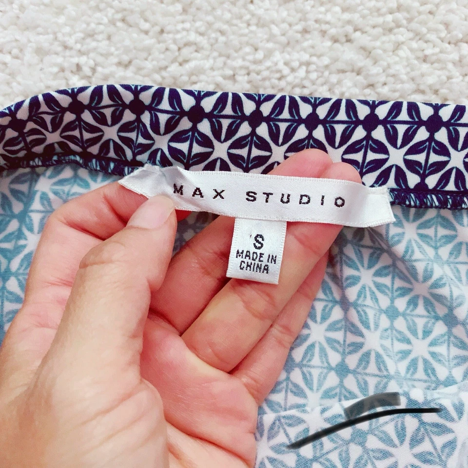 MAX STUDIO темно-синий зеленый пейсли длина до колена юбка S маленький - Изображение 4 из 4