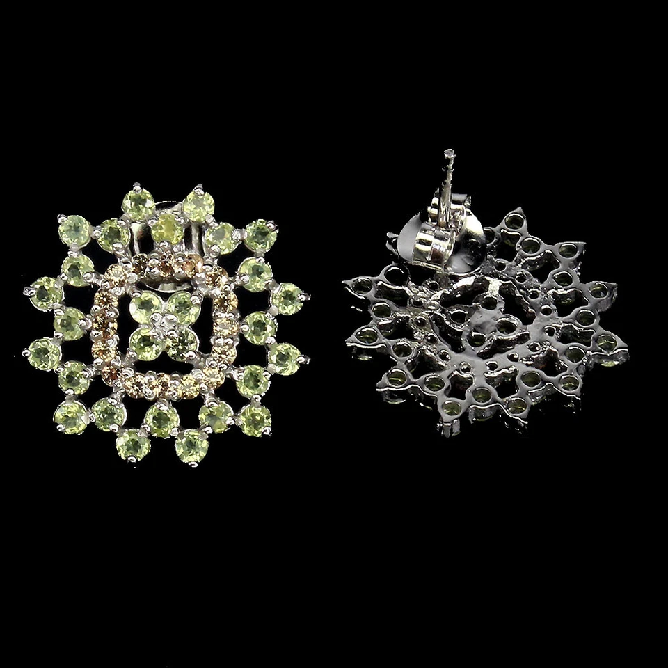 925 Sterling Silver Earrings Round Peridot Sapphire Natural Gemstone Jewelry - Image 3 of 4