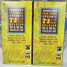 Trader Joe's Organic 72 CACAO Belgian Dark Chocolate Bar 3.5oz 100g 2 Bars 
