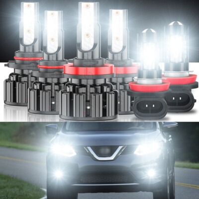For Nissan Rogue 2008-2013 6000K LED Headlight High&Low + Fog Light Bulbs Combo