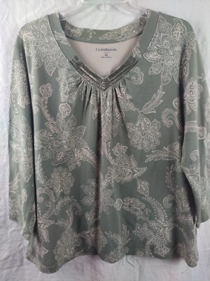 croft and barrow womens tops xl Vneck 3/4 Sleeves Imperial Floral Print