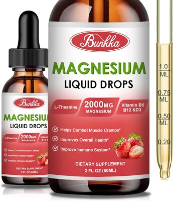 Magnesium Glycinate Drops, Liquid Magnesium Complex 2000mg Supplement with Magne