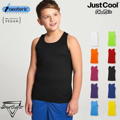Kids Quick Dry Vest Boys Girls School Tank Top Sports Training Junior Tee AWDis
