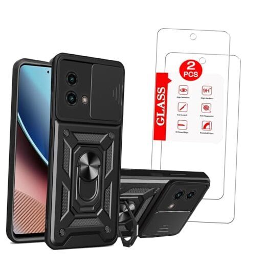 for Moto G Stylus 4G (2023) Case with [2 Pack] Tempered Glass Screen Black