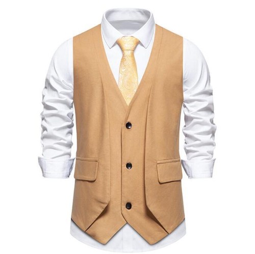 New Men Business Vest V-neck Suit Vest Three Button Sleeveless Jacket waistcoat - Picture 3 of 22