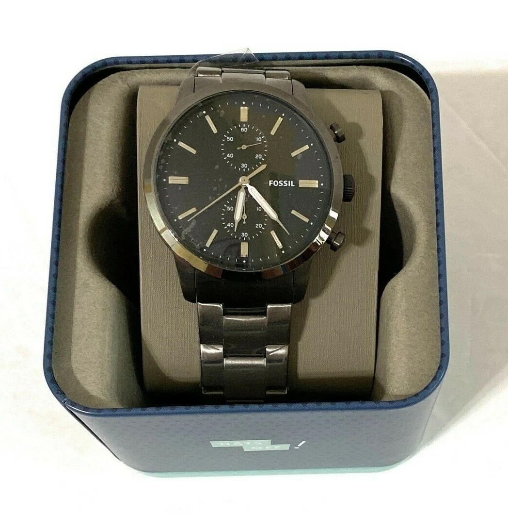 New Fossil Men s Townsman 44mm Chronograph Smoke Stainless Steel